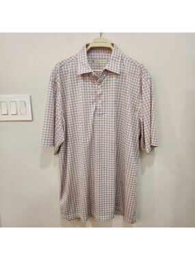 Donald Ross Polo Shirt Mens XL Multi Color Plaid Print Golf Performance Wear